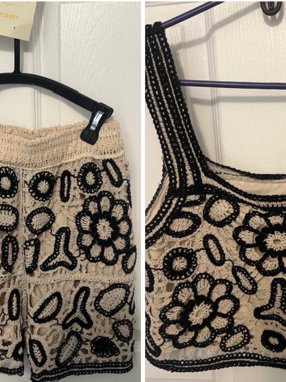 NWT Rebellion Cream and Black Crochet Two-Piece Shorts Set - Picture 2 of 6
